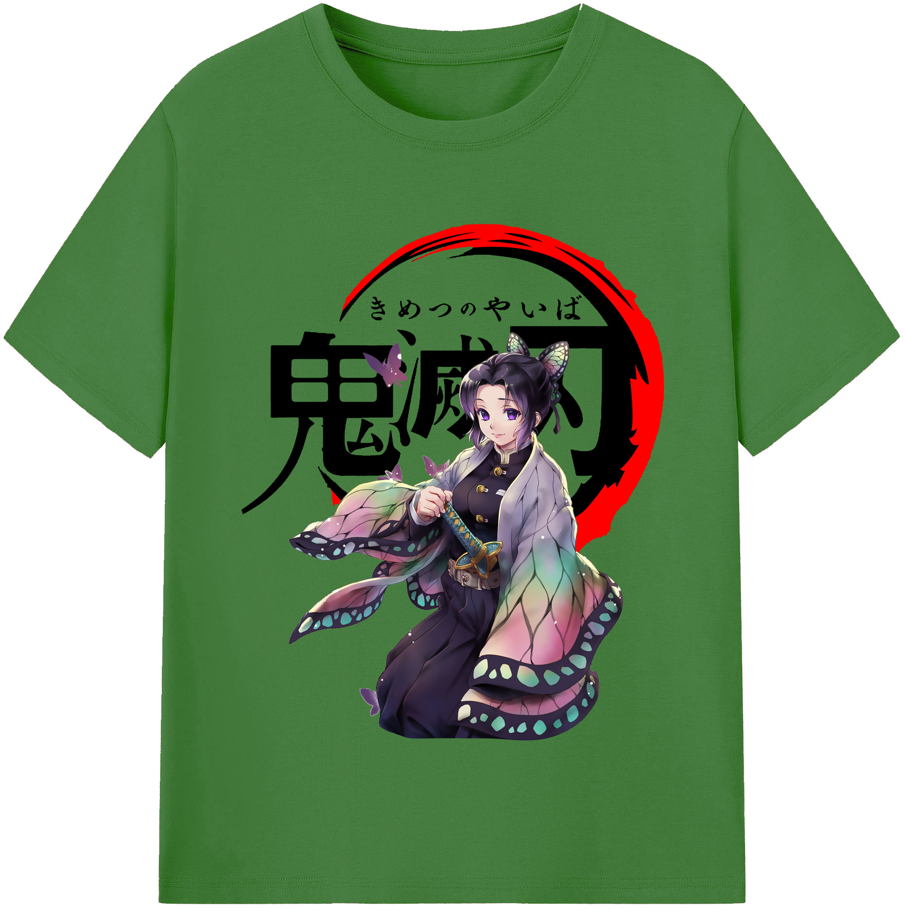 （画像用） 鬼滅の刃（きめつのやいば）蟲柱-胡蝶 しのぶ／こちょう しのぶ Kochou Shinobu レディースカジュアルプリントTシャツ（綿100％）